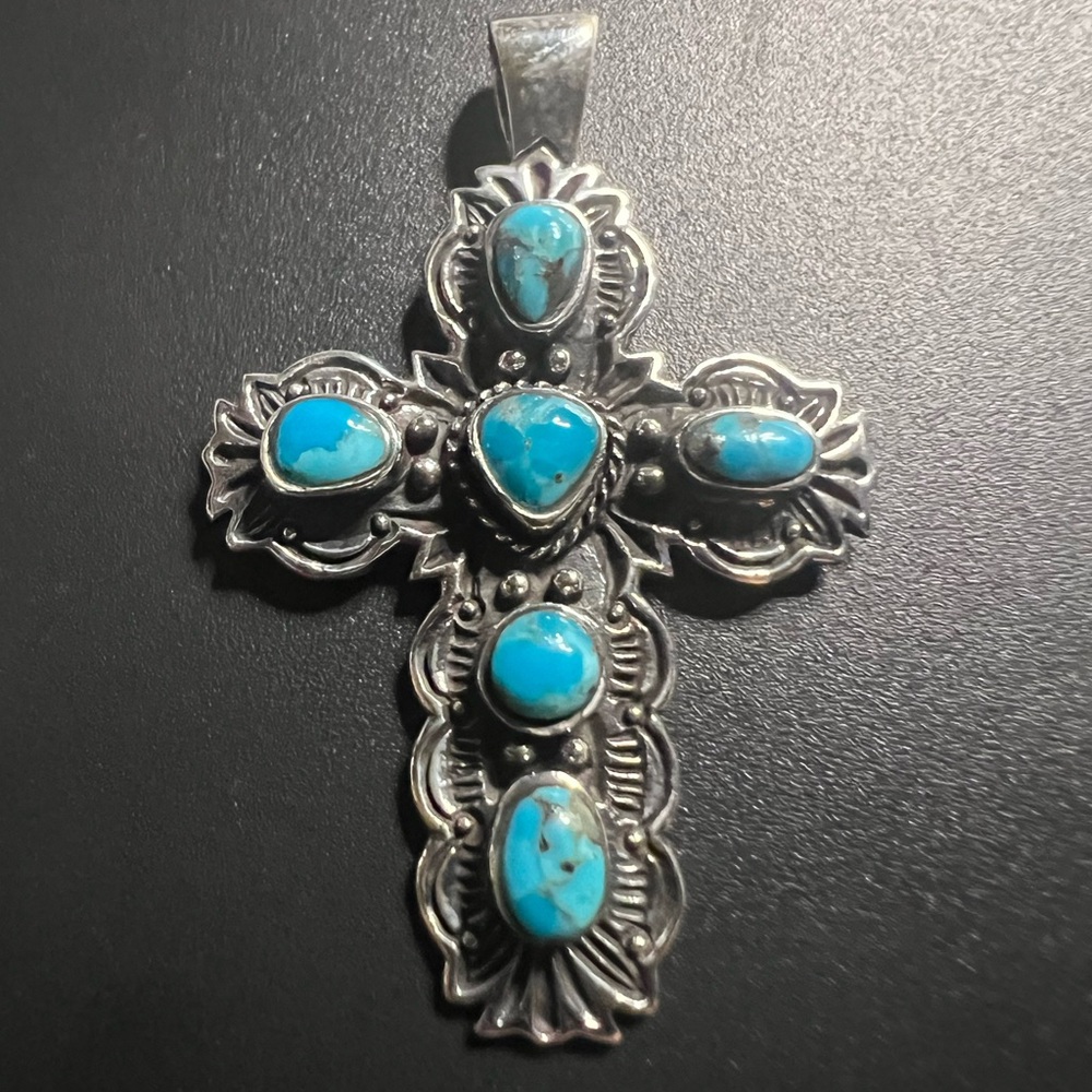 Beautiful Sterling Silver and Turquoise Cross Pendant
